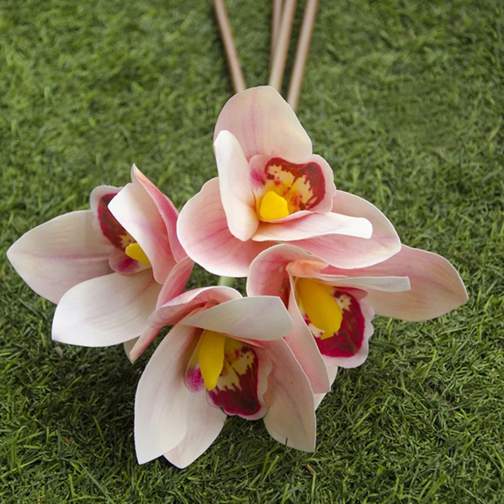 Искусственные цветы с 4 головками Cymbidium Свадебный букет ручной работы для