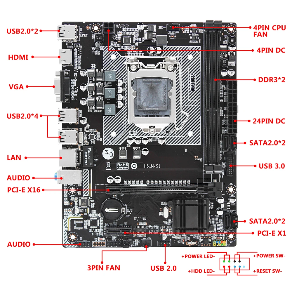 MACHINIST H61 материнская плата LGA1155 комплект с процессором Intel I3 3220 DDR3 8 Гб (2*4 Гб)