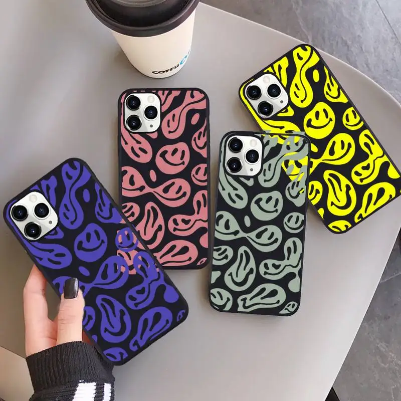 

Cartoon smiley face cute pattern Phone Case Candy Color for iPhone 6 7 8 11 12 s mini pro X XS XR MAX Plus