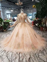 champagne luxury custom made ball gown beading vintage evening dresses 2020 sequins lace long sleeve vestido de festa prom gowns