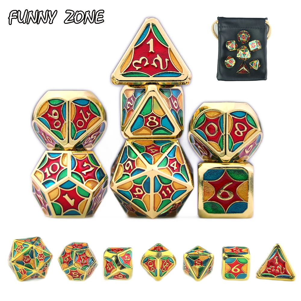 Набор металлических игральных костей многогранные настольные игры с сумкой для