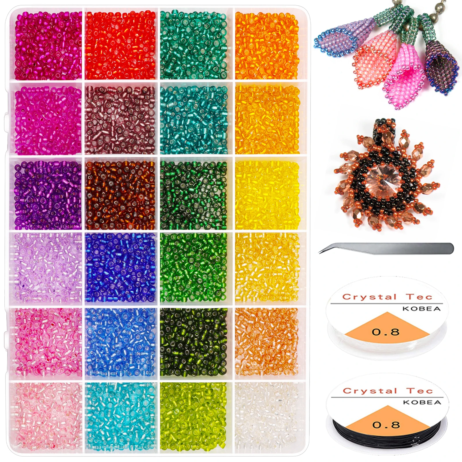 

Glass Pony Seed Beads Kit,2/3/4mm Small Craft Beads for DIY Bracelet Necklace Crafting Jewelry Making Supply with Elastic String