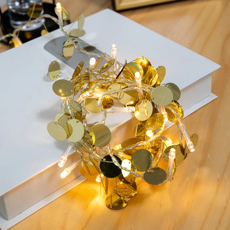 Светодиодная гирлянда с золотыми блестками праздничное украшение для свадьбы