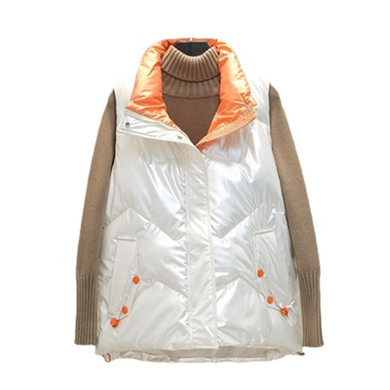 

Cotton Vest Women Autumn And Winter 2021 New Korean Style Stand-Up Collar Color Matching Bright Student Waistcoat M480