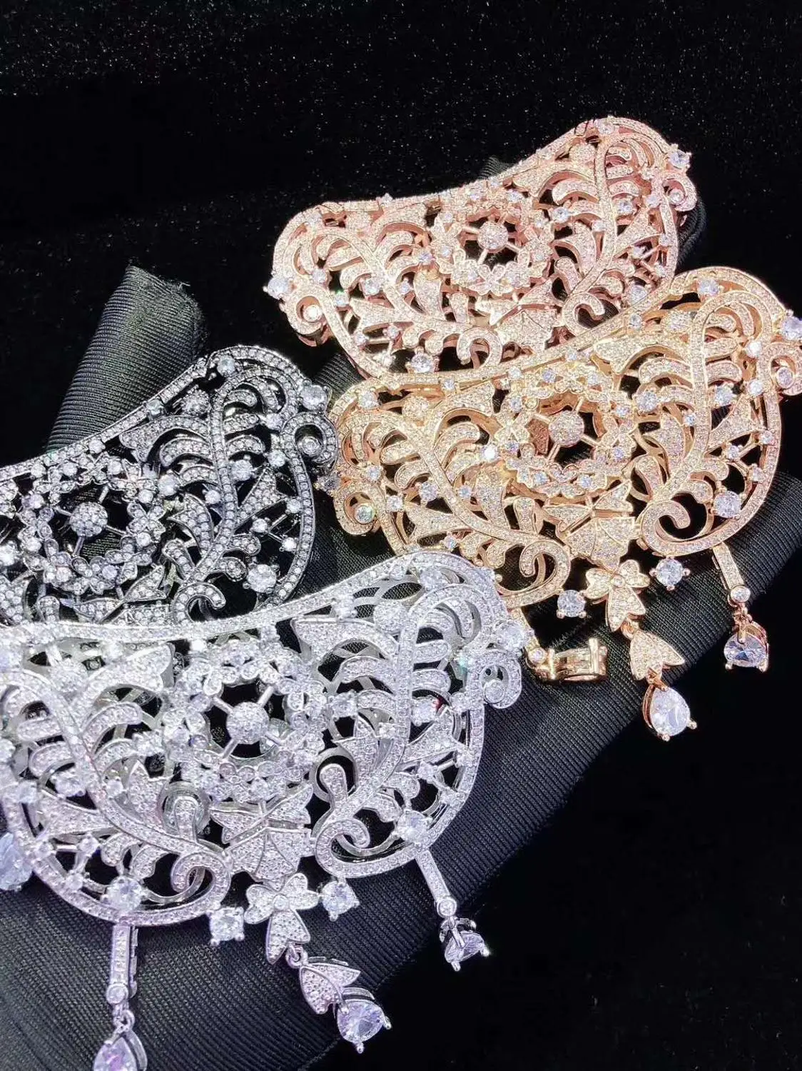 60x70mm golden plated cubic zircon Micro Pave flower pendant tassel | Украшения и аксессуары