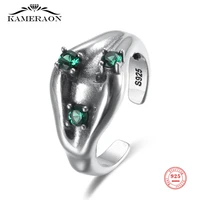 s925 sterling silver rings green zircon oxidized silver opening ring for women fashion luxury generous fine jewelry