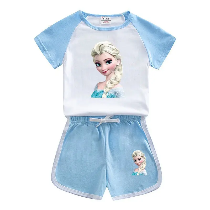 

Summer Toddelr Girls Clothing Set Frozen Elsa Shirt&shorts Suit Teenagers Children's Tracksuits Pretty Little Kids Two Piece