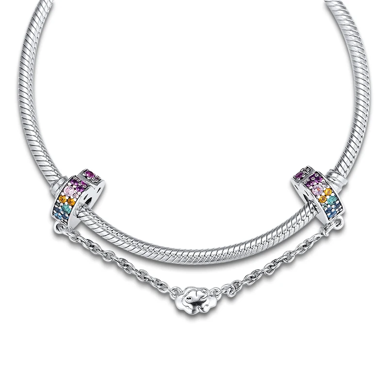 

DIY Fits for Europe Beads Bracelets Multi-Colored Arcs of Love Safety Charms 100% 925 Sterling-Silver-Jewelry Free Shipping