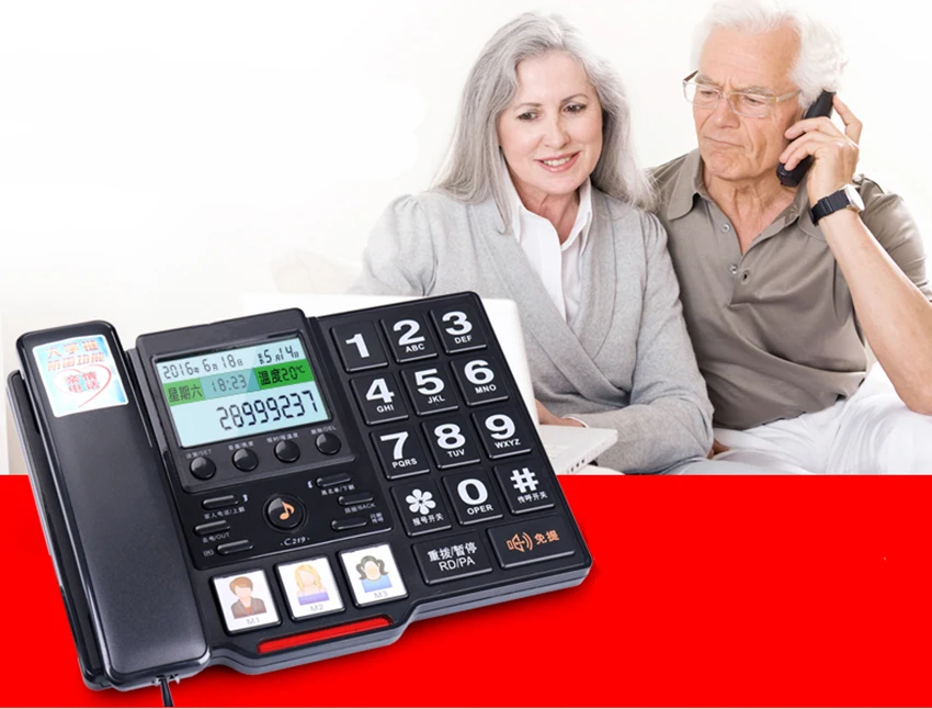 Проводной телефон с большой кнопкой стационарный для пожилых людей голосовой