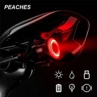 peaches bicycle tail light smart auto brake sensing taillight ipx6 waterproof usb rechargeable bike rear light bike accessories