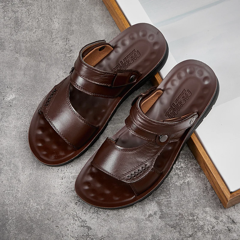 

Sandals Holes Summer Sandals Men Sandalia Masculino Em Couro Sandalias De Cuero Para Hombre Mens Leather Shoes Slippers