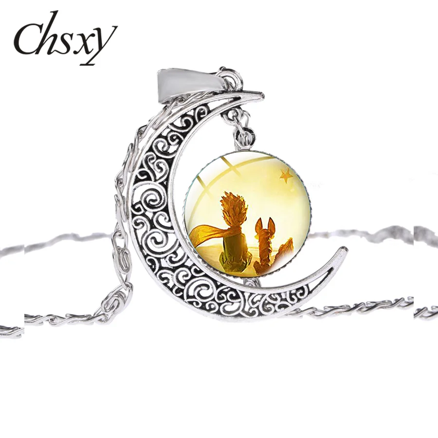 

The Little Prince Cartoon Necklace Art Photo Glass Dome Half Moon Pendant Necklaces Women Men Choker Jewelry Kids Children Gift