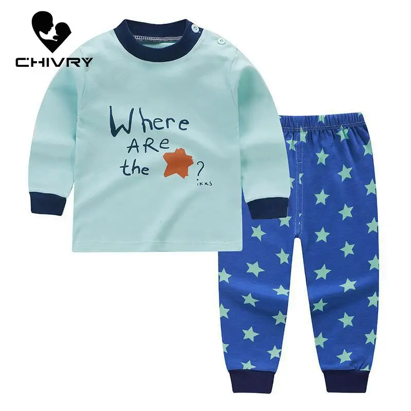 Пижамный комплект для мальчиков и девочек футболка с длинным рукавом круглым