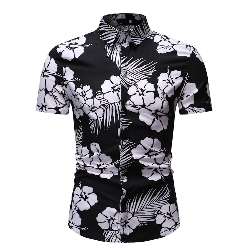

Black White Floral Shirt Men 2022 Brand New Slim Fit Short Sleeve Hawaiian Shirt Mens Summer Beach Party Casual Shirts Camisas