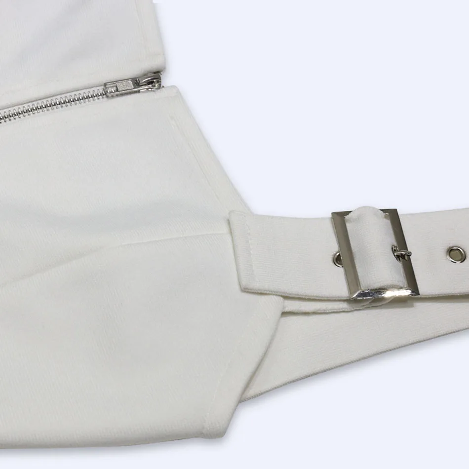 

2020 High Fashion Italy Sexy Woman Dress Front Zipper White Tight Fitted Bandage Prom Dress