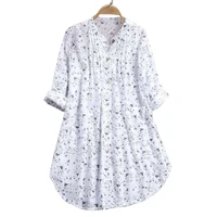 summer floral print v neck long sleeve oversized shirt women single breasted casual loose streetwear small fresh office blouses