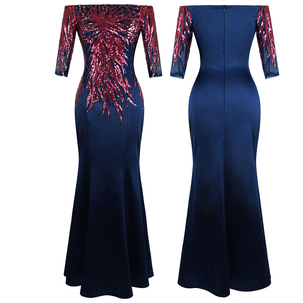 456 purple blue Angel-Fashion женские вечерние платья с открытыми плечами и длинным рукавом, вечерние золотые платья с блестящими блестками 404 456 - Цвет: 456 purple blue