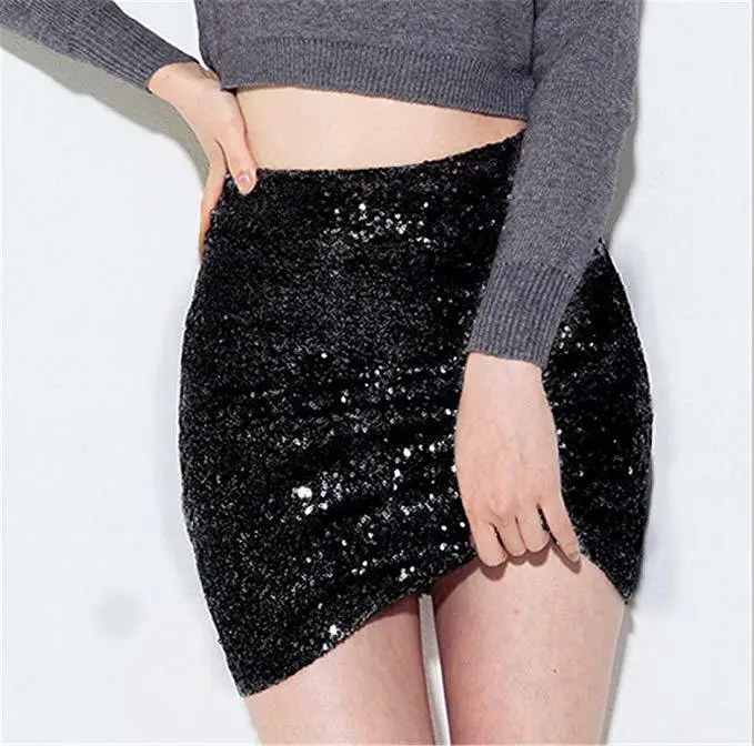 Женская Блестящая мини-юбка с высокой талией облегающие Облегающие