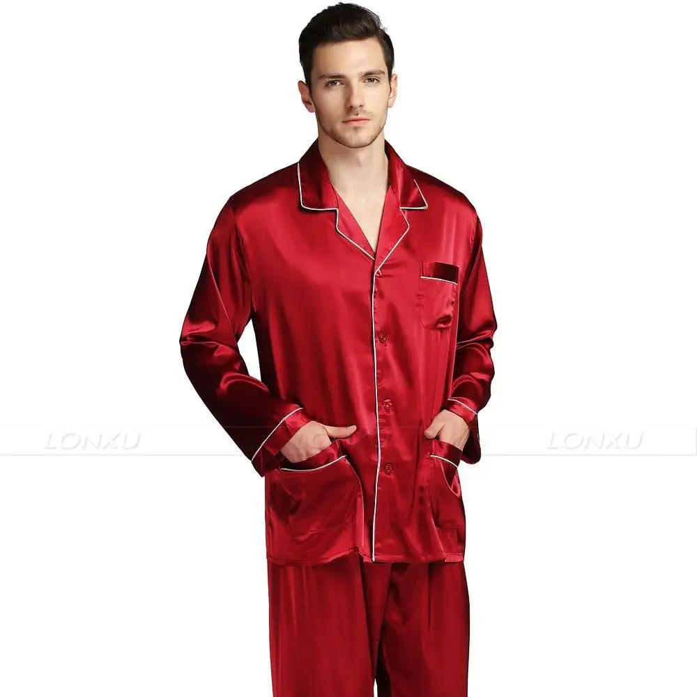 2021 Latest European And American Men's Silk Satin Pajamas Suit Casual Comfortable Clothing Spring Summer Long | Мужская одежда