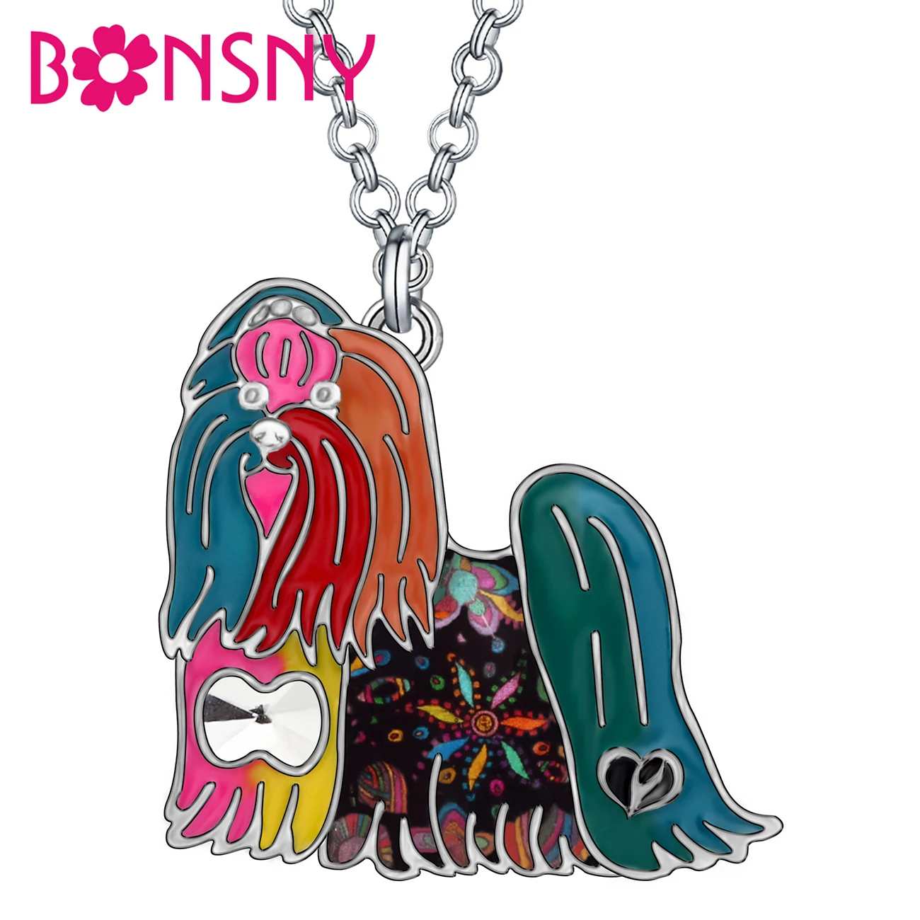 

Bonsny Enamel Alloy Maltese Dog Necklace Standing Animal Pendant Jewelry For Women Girl Kids Pet Lovers Fashion Gift Accessories