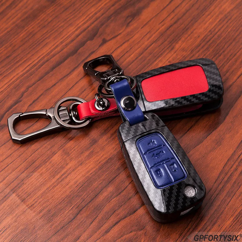 Carbon Fiber Smart Leather Car Key Case Protector Holder Chain Fob Cover Accessories For Buick LaCrosse Enclave Regal | Автомобили и