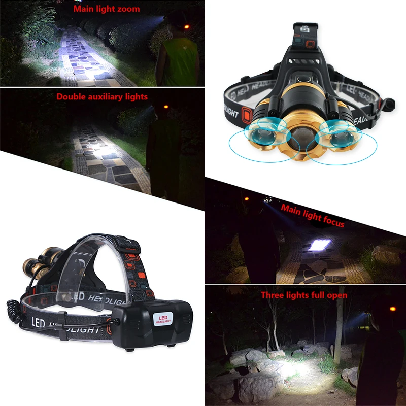 10000lm светодиодный перезаряжаемый налобный фонарь CREE XML-T6 Zoom 18650 Фонарь для рыбалки