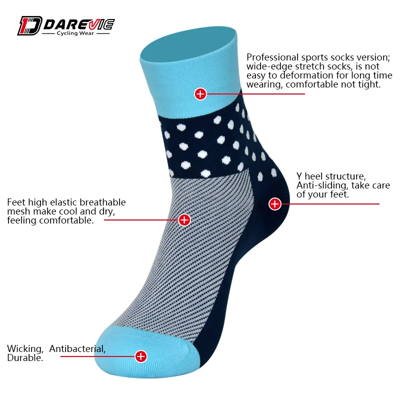 Darevie cycling socks soft sports socks breathable socks elastic biking socks anti-bacterial reflective bicycle cocks MTB road