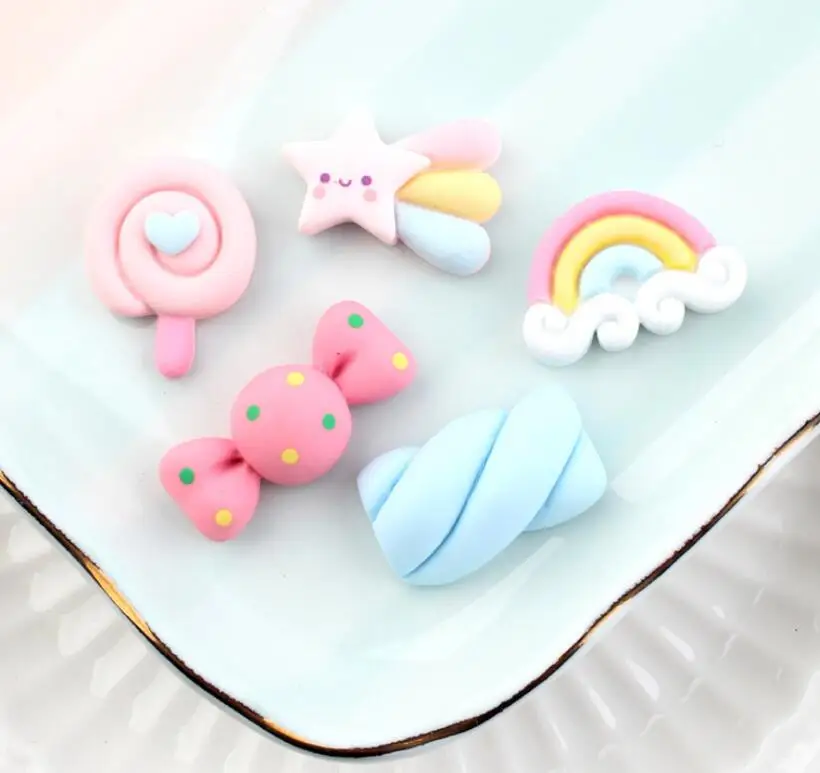 20 шт./лот каучуковые радужные конфеты украшения поделки с плоским основанием