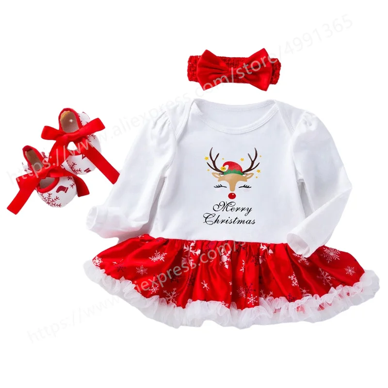 

Baby Girls 1st & 2nd Christmas Outfit Cake Smash Outfit Xmas Tutu Dress Set Baptism Clothes with Shoes