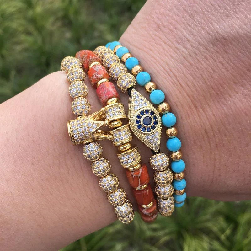 Новый Модный Роскошный CZ Шарм натуральный камень Императорский золотой цвет