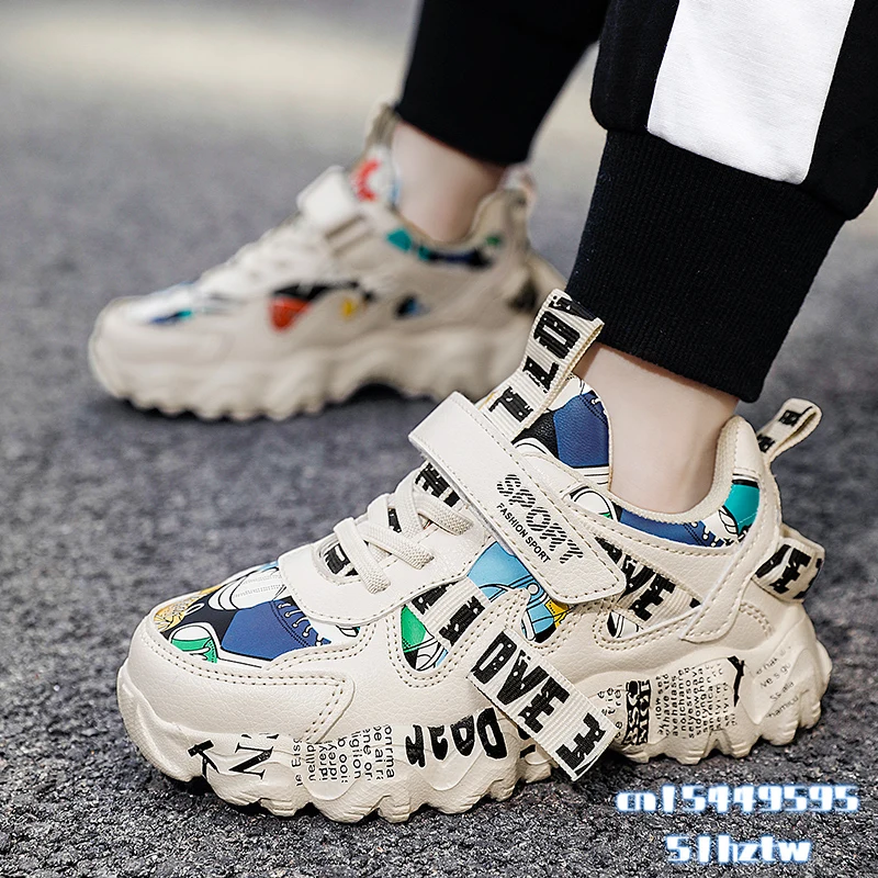 

2021 New Kids Sneakers Doodle Cartoon Casual Children's Shoes Baby Boys Girls Casual Leather Sneakers Lightweight Running Shoes