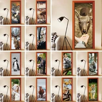 lovely wild animals door stickers 3d pvc canvas home decor self adhesive waterproof mural paper print art picture for bedroom