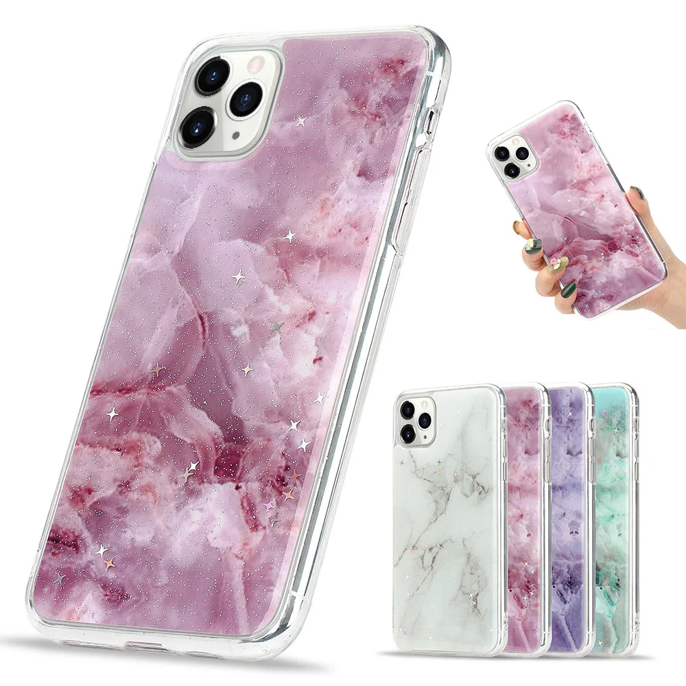 Блестящий блестящий Мраморный чехол для IPhone SE 2020 X XR XS 11 Pro MAX 6 6S 7 8 Plus ультра тонкий
