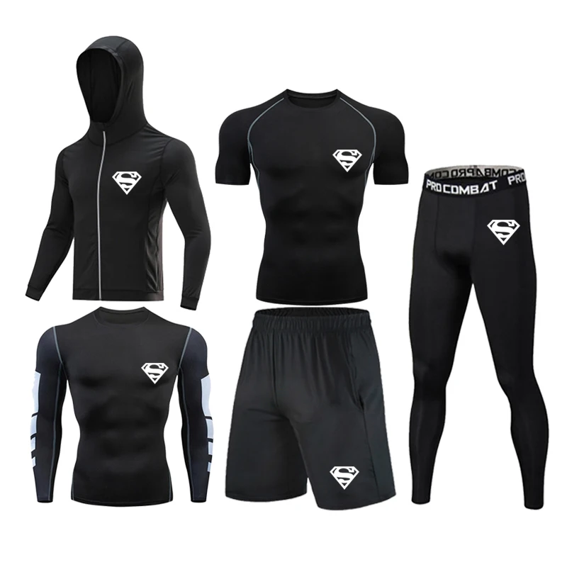 MMA Rashguard Gym Clothing 5Pcs/Set Men's Compression Sportswear Fitness T-shirt Running Jogging Tights Boxing Jerseys Mens Suit