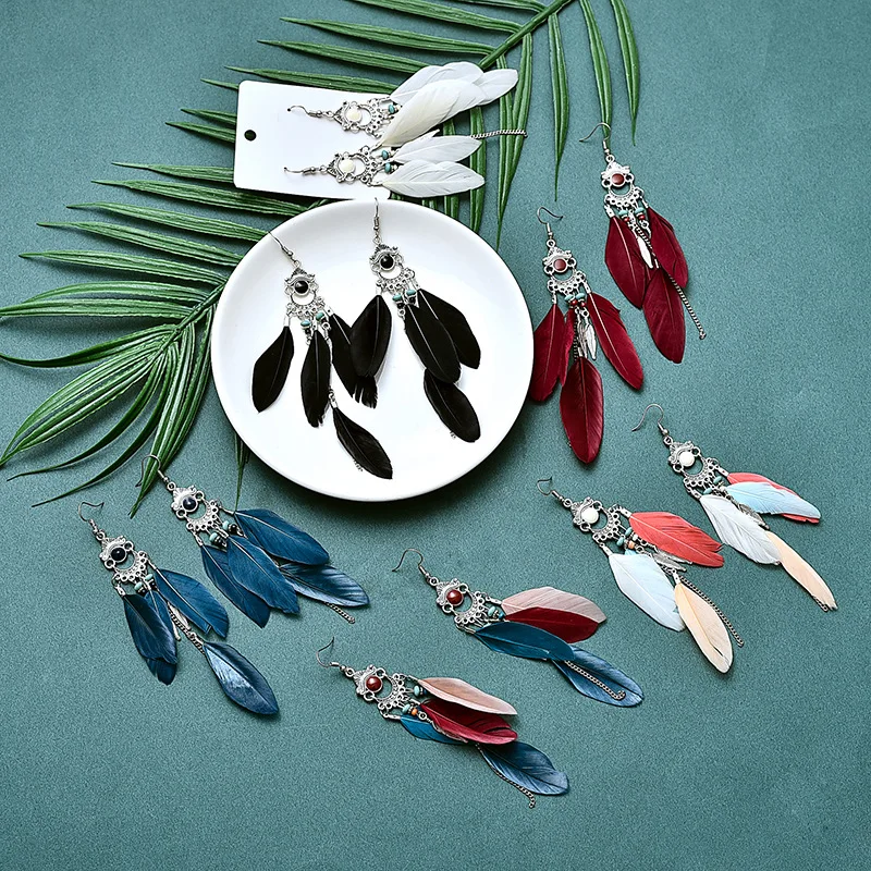 

Bohemian Hollow Dream Catcher Leaf Feather Earrings for Women Indian Jewelry Natural Stone Drop Luxury Earrings Trendy 2021
