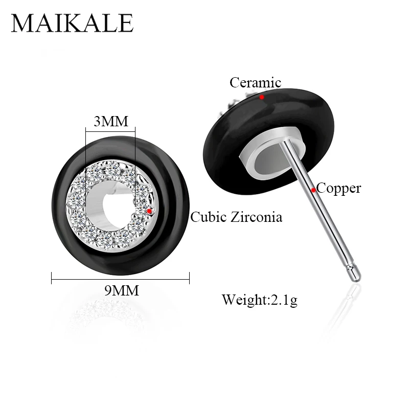 Женские маленькие керамические серьги MAIKALE модные круглые гвоздики с