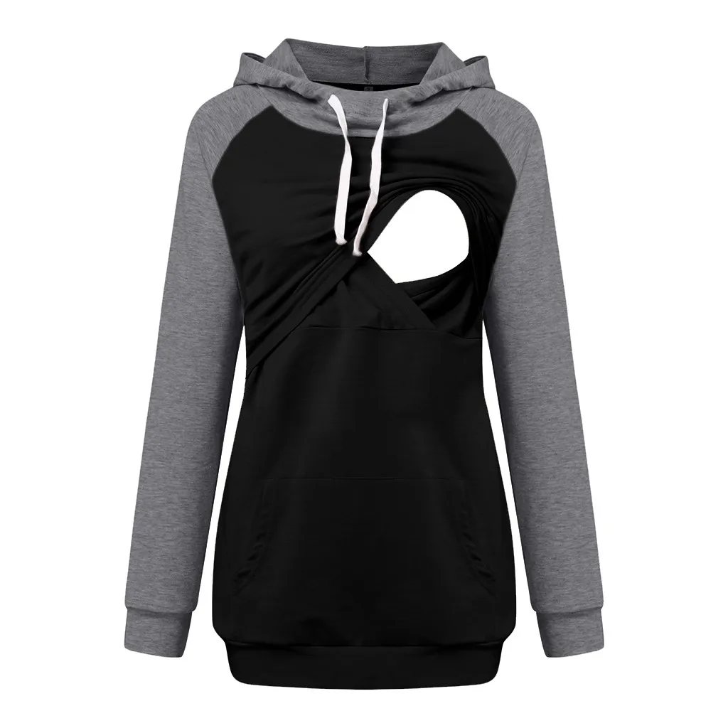 Топы для беременных зимние с капюшоном двухцветные длинным рукавом медсестер