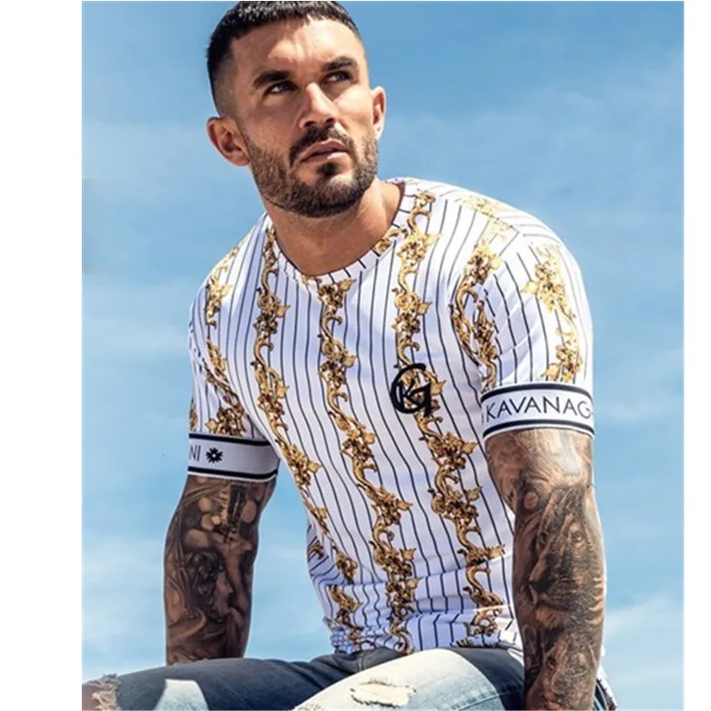 

Новинка 2020, Мужская футболка в полоску, Повседневная Уличная футболка в стиле хип-хоп, Мужская модная спортивная футболка с коротким рукаво...