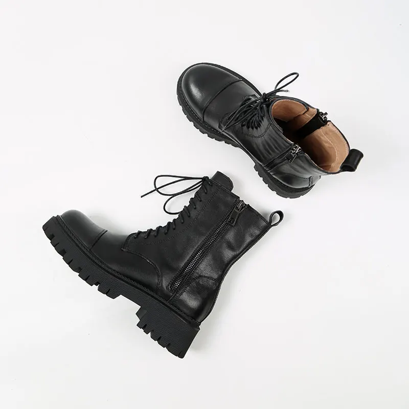 Женские ботинки из натуральной коровьей кожи MORDOAN зимние рыцарские с круглым