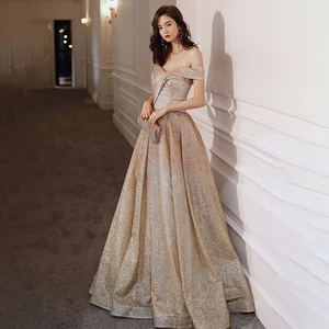 Новое золотистое вечернее платье с вырезом лодочкой, ТРАПЕЦИЕВИДНОЕ простое платье до пола с открытыми плечами Bing, большие размеры, индивидуальное женское официальное платье A141