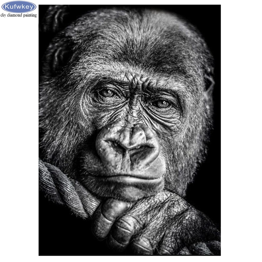 

Black White Gorilla 5D DIY Diamond Embroidery full square/round drill diy diamond painting monkey mosaic needlework home decor