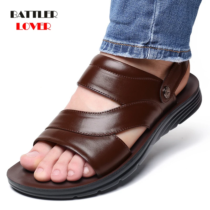 

New Casual Fashion Men Shoes Slip-on Genuine Cow Leather Soft Non-slip Beach Summer Sandals for Female Slippers Flats Flip Flop
