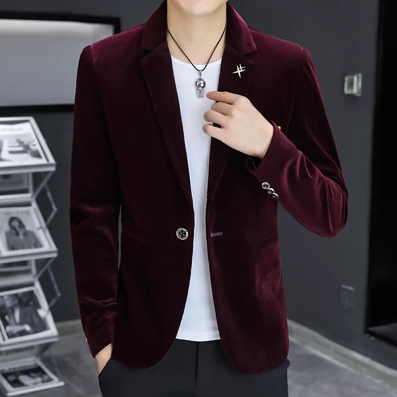 

Осень 2022, новинка, мужской тонкий вельветовый Блейзер HOO, Молодежный однотонный блейзер с круглым подолом, подходящий ко всему