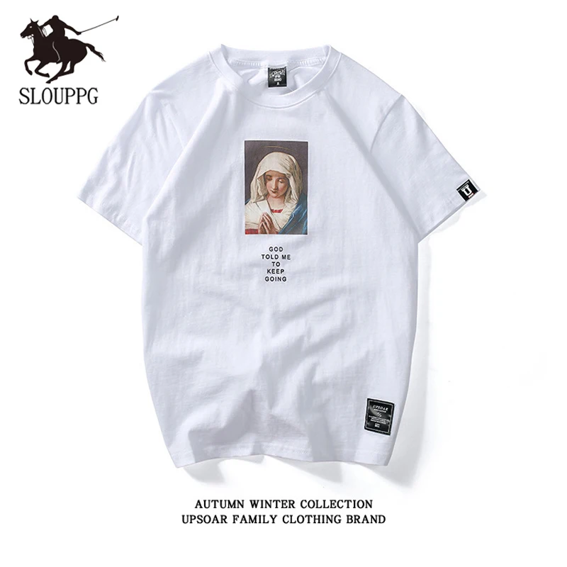 SLOUPPG 2019 Новая модная футболка с принтом Девы Марии для мужчин и женщин уличная
