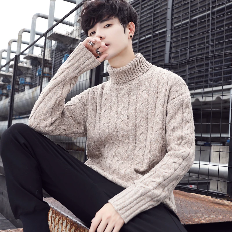2019 зимние мужские облегающие теплые кашемировые шерстяные свитера с воротником