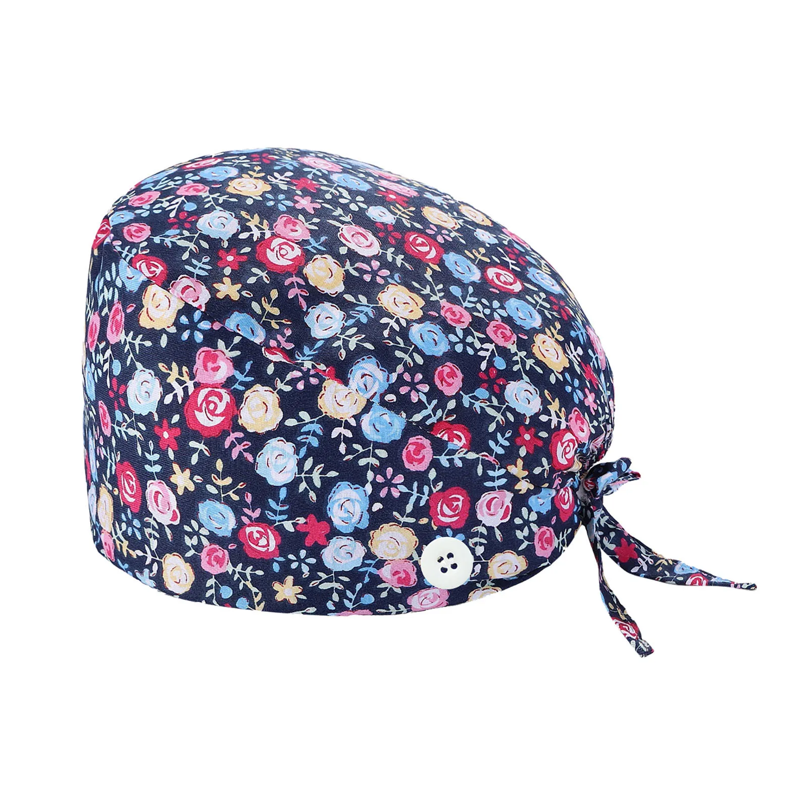 

2021 Unisex Print Cartoon Patterns Working Cap Sweatband Bouffant Turban Hat Button Tie Back Adjustable Sweat strip scrubs woman