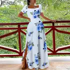 Летнее женское праздничное платье с цветочным принтом ZANZEA, винтажное праздничное платье с квадратным вырезом и коротким рукавом, Vestidos, Макси-платья с разрезом на подоле