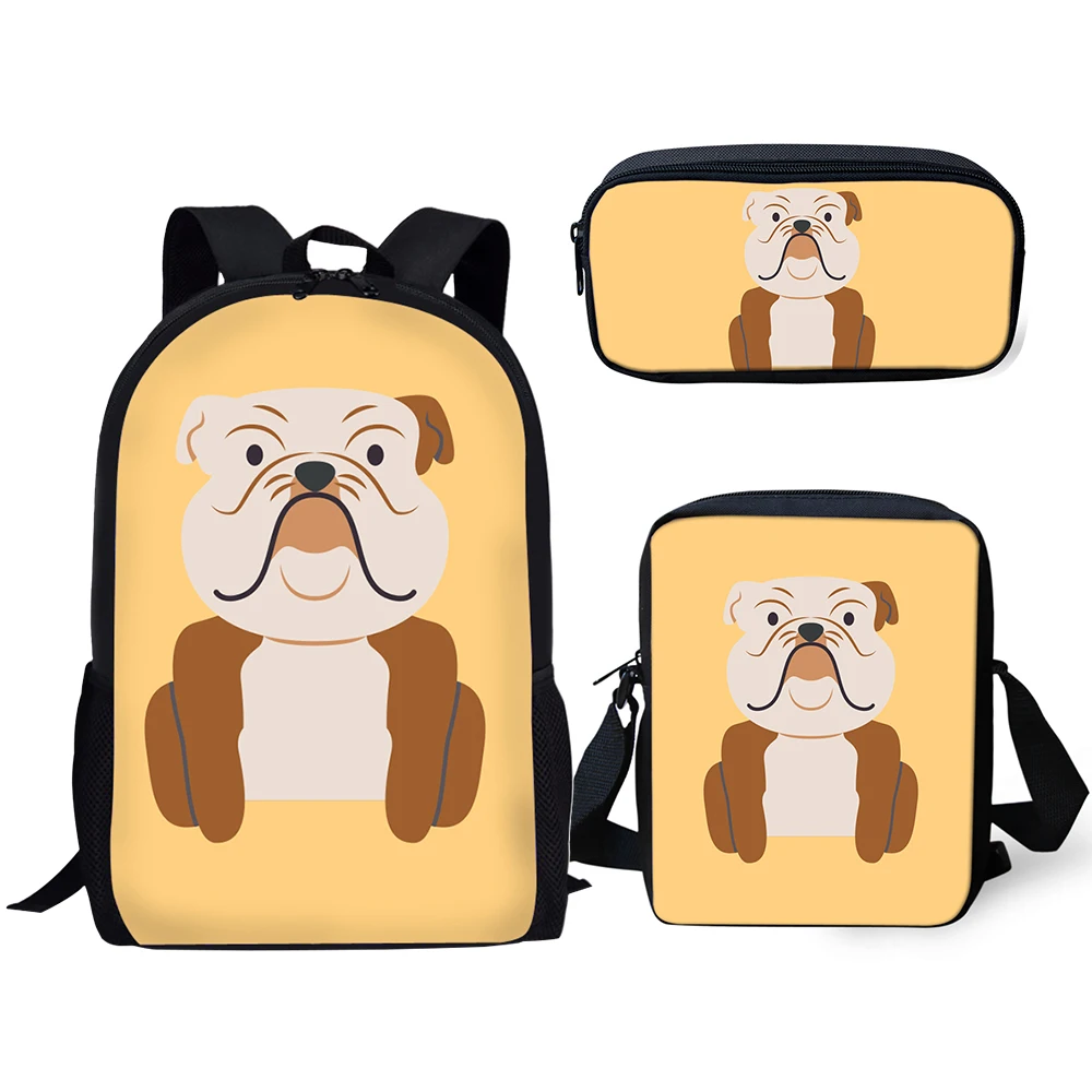 HaoYun Fashion Children's Backpack Cartoon Bulldogs Pattern School Book Bags Kawaii Animal Prints 3PCs/Set Students School Bags