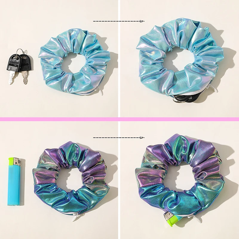 

Laser PU Gradient Zipper Hair Ring Hair Scrunchies Hair Band Tie Hairbands
