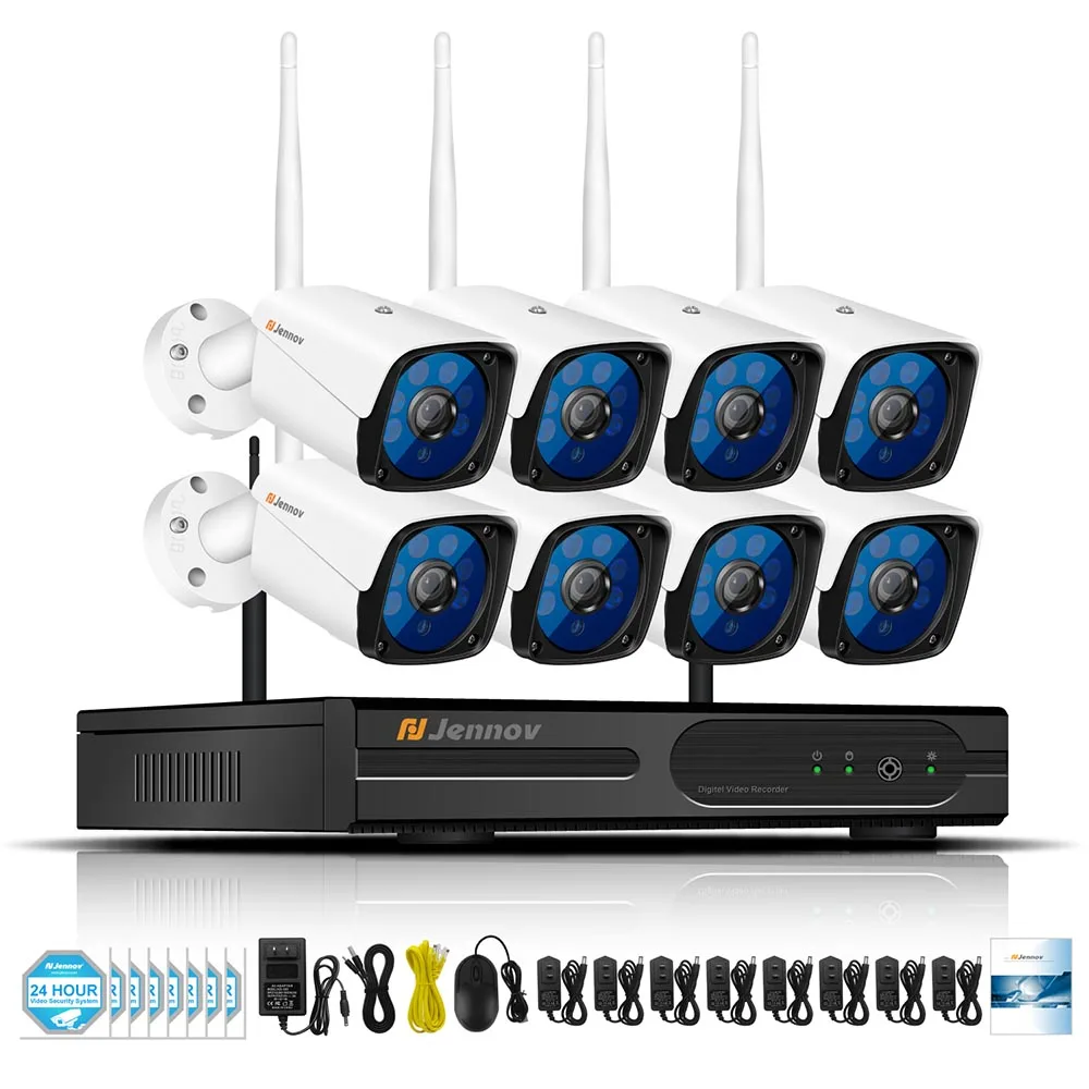 Jennov 8-канальная аудио камера безопасности, система Wifi, видеонаблюдение, 2МП, 1080 P, CCTV камера, система NVR, комплект, HDMI, ночное видение, IP Cam - Цвет: 8 Pcs Cameras